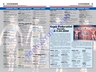 8 5 CULTURISM                                                                                                                                                                                   CULTURISM 5 9
revist` difuzat` [i pe internet: www.culturism.freeservers.com                                                                                                         revist` difuzat` [i pe internet: www.culturism.freeservers.com


    q CONCURSURI ZONALE q CONCURSURI ZONALE q CONCURSURI ZONALE q                                                 q CONCURSURI ZONALE q CONCURSURI ZONALE q CONCURSURI ZONALE q
5. HREAPCå ROBERT C-TIN - CSM Ia[i     4. ENCIU GABRIEL - Amfora Gym        3. VLASA ADRIAN - Post`varul BB        JUNIORI + 80 KG.                       2. MANAFU ARMAND - Arpechim           SENIORI + 90 KG.
JUNIORI 80 KG.                            B~rlad                               Bra[ov                              1. NECßOI LAUREN¥IU - Arpechim            Pite[ti                            1. CORCOVEANU NICOLAE -
1. ANDREI IULIAN - Amfora Gym          5. ANTANOAIE CåTåLIN - CSM Ia[i      4. GANEA SAMOIL - Post`varul BB           Pite[ti                             SENIORI 75 KG.                           Progresul Caracal
   B~rlad                              SENIORI + 90 KG.                        Bra[ov                               2. GHIZDåVE¥ EMANUEL LEONTIN -        1. MIHåIESCU VASILE - Culturistul     3. DUMITRESCU AUGUSTIN - CS
2. HAMAC VASILE ADRIAN - CFR Ia[i      1. RåU¥å CRISTIAN - CFR Ia[i         5. NYESZTER ALBERT - FPS Nike M.           Arpechim Pite[ti                      Rm. V~lcea                            Oltchim Rm. V~lcea
3. BULANCEA COSMIN MIHAI - CSM         2. ZVOLINSCHI ADRIAN - Flex Bac`u       Ciuc                                SENIORI 65 kg.                         SENIORI 80 KG.                        OPEN SENIORI - MåRUN¥ELU
                                                                                                                   1. MåRUN¥ELU ADRIAN - Culturistul      1. BARBU VICTOR - Progresul              ADRIAN - Culturistul Rm. V~lcea




                                                                                                                                         O
   Ia[i                                3. MARIA COSTEL - Palestra Ia[i      6. MATIEß MARIUS - CSU Sport Club
4. GAVRIL VASILE - CSM One[ti          4. FILIP SILVIU - CSM Ia[i                                                     Rm. V~lcea                             Caracal                            SENIOARE+ 57 KG.
                                                                               Sibiu
5. TEODORESCU GEORGE - CSS             5. ROTAR CONSTANTIN - CFR Ia[i                                              2. RADU GABRIEL - Culturistul Rm.      SENIORI 90 KG.                        1. PASåRE MIHAIELA - Culturistul Rm.
                                                                            SENIORI 70 KG.
   Unirea Ia[i                                                                                                        V~lcea                              1. DINICå SILVIU - Arpechim Pite[ti      V~lcea
                                       6. BåLAN ADRIAN - Voin]a Pa[cani     1. AMZOIU DOREL - CSU Sport Club




                                                                                                                                       .R
6. MARCU IONEL - Lic. Calculatorul                                                                                 3. MUSTå¥EA MARIUS - Carpatina         2. BACIU AUREL - Progresul Caracal    3. DUMITRESCU FLORINA - CS
                                       OPEN SENIORI                            Sibiu
   Suceava                                                                                                            Rm. V~lcea                          3. MIHåILå GEORGEL - Arpechim            Oltchim Rm. V~lcea
                                       ROMAN FLORIN CLAUDIU - CSM           2. LEFTER DAN - Post`varul BB Br.
JUNIORI + 80 KG.                                                                                                   SENIORI 70 KG.                            Pite[ti                            FITNESS + 1,60
                                       One[ti                               3. NAGY CLAUDIU - Titanic Tg. Mure[
1. SANDOR SORIN - CFR Ia[i                                                                                         1. BåNICIOIU PETRE - Culturistul Rm.   4. GHEORGHE ALIN MARIAN -             1.DUMITRU CRISTINA MAGDALENA -
                                                                            4. BALEA CLAUDIU - Post`varul BB Br
2. CIOBANU DANIEL - Voin]a               ZONA BÇRSA - MIERCUREA CIUC                                                  V~lcea                                 Progresul Caracal                    Progresul Caracal
                                                                            5. CSIKI GABOR - CSU Tg. Mure[




                                                                                                                             M
   Boto[ani
                                                     19.02.2000             SENIORI 75 KG.
3. MARISCARIU VASILE - Lic.

                                                                                                                    Cupa Federa]iei
                                       JUNIORI 65 KG.                       1. MOLDOVAN IOAN - BB Lacta Tg.
   Calculatorul Suceava
                                       1. NYAGULY ALEXANDRU -                  Mure[
4. BOTOßAN CRISTIAN - Lic.
                                          Post`varul BB Bra[ov              SENIORI 80 KG.




                                                                                                                  IS
   Calculatorul Suceava
5. OROS CORNEL IULIAN -
   Sanaconex Bac`u
                                       2. COZMINCA ADRIAN - Post`varul
                                          BB Bra[ov
                                                                            1. BALAILA DANIEL - Post`varul BB
                                                                               Bra[ov                                           Cavnic,
                                                                                                                             8-9.04.2000
6. IVANOV ADRIAN - Voin]a              3. VOINA ADRIAN - CSS ßoimii         2. BARBU CORNEL - Columna
   Boto[ani                               Retezat Sibiu                        M`gura Cisn`die




                                                                                                       R
JUNIOARE 57 KG.                        4. MANEA FLORIN - FPS Nike M. Ciuc   3. TOROK ATTILA - FPS Nike M. Ciuc
1. TEACå ALINA - Amfora Gym            5. GHILOGAS FLORIN - Post`varul BB   4. RåDOAIE ADRIAN - CSU Sibiu
                                          Bra[ov                            5. BUZILå MARIUS - CSS ßoimii                 Din cauz` c` s-a desf`[urat n dou` zile, par-
   B~rlad
JUNIOARE + 57 KG.                      6. KAPITAN LUCIAN - Post`varul BB       Retezat Sibiu                         ticiparea sportivilor la acest concurs a fost destul




                                                                                                      U
1. RINJA ANA LåCRåMIOARA - CSM            Bra[ov                            6. BALAS ROBERT - FPS Nike M. Ciuc       de slab` numeric . Dup` p`rerea mea [i a
   Ia[i                                JUNIORI 70 KG.                       SENIORI 90 KG.                           altora, numai Campionatele Na]ionale trebuie
SENIORI 65 KG.                         1. BILEA LEONARD - Post`varul BB     1. TATU PAUL - Post`varul BB Bra[ov      organizate n dou` zile, celelalte concursuri




                                                                                       LT
1. ARSENI ILIE - Sanaconex Bac`u          Bra[ov                            2. SÇNGEREANU HORA¥IU - Titanic          putând fi foarte bine ]inute ntr-o singur` zi. Dar,
2. MIHOC OVIDIU - CSM Ia[i             2. ROTARU MARIAN - Viitorul Bra[ov      Tg. Mure[
                                                                                                                     chiar dac` nu au fost prezen]i mul]i concuren]i,
3. BOGHIN PAVEL - CSM Ia[i             3. BENKE ATTILA - FPS Nike M. Ciuc   3. KALANYOS FRANCISC - Olympia
4. JITARU REMUS PETRU - Steel Man      4. BORBELY IMRE - FPS Nike M. Ciuc      Pro Gym Bra[ov                        spectacolul a fost salvat de faptul c`
   Tg. Neam]                           JUNIORI 75 KG.                       4. MAXIM CIPRIAN - Post`varul BB         majoritatea sportivilor au fost de valoare.            unde, din diferite motive, titularii de drept, cam-
5. PANFIL VASILE - Romtabac Ia[i       1. KAJTAR TIBOR - FPS Nike M. Ciuc      Bra[ov                                     Organizarea a fost foarte bun`, meritul fiind     pionii de anul trecut nu au putut fi selec]iona]i n
                                                                              U
SENIORI 70 KG.                         2. PETREA DANIEL - Post`varul BB     5. GYERKO TIBOR - Olympia Pro            al A.S. Cristalul Cavnic, respectiv al pre[edintelui   lot. Openul a fost c~[tigat, surprinz`tor, de Mol-
1. ARICIUC DORIN - Voin]a                 Bra[ov                               Gym Bra[ov                            Marius Sncean [i al antrenorului Constantin           dovan Ioan care s-a aflat ntr-o excelent` form`
   Boto[ani                            3. BOABEß IONU¥ - CSU Sport Club     SENIORI + 90 KG.
2. MOSOR GLIGOR - Steel Man Tg.                                                                                      Nichita.                                               de concurs.
                                          Sibiu                             1. MIHåI¥å OCTAVIAN - Post`varul
                                                                      C

   Neam]                                                                                                                  Concursul a fost [i criteriu de selec]ie pentru        Sponsori: Natural Plus, Redis Nutri]ie, Triumf Int.
                                       4. POLGAR ARPAD - Apollo Sport Sf.      BB Bra[ov
3. LUIUZ MARIUS - CSS Unirea Ia[i         Gheorghe                          2. SUCIU PAUL - CSU Tg. Mure[
                                                                                                                     Campionatele Balcanice numai la categoriile                                                Cristian Dulgheru
4. PER¥A IONU¥ - CSM Ia[i              JUNIORI 80 KG.                       3. HAIDUC CåTåLIN - CSU Sport
5. HAMAC RADU - CFR Ia[i                                                                                            SENIORI - 65 KG              2. Nichita Constantin -     SENIORI +90KG               FITNESS -
                                                                 P


                                       1. SILLO BARNA - FPS Nike M. Ciuc       Club Sibiu
6. PALICI BENONE - Romtabac Ia[i       2. TER¥A IOAN - Olympia Pro Gym                                              1. Tamas Josef Attila -         Cristalul Cavnic         1. Mih`i]` Octavian -       160 CM
                                                                            4. BEDO ZSOLT - Apollo Sport Sf.
SENIORI 75 KG.                                                                                                         Titanic T~rgu Mure[
                                          Bra[ov                               Gheorghe                                                          3. Bold Marian - CSU           Post`varul Bra[ov        1. Vizitiu Luiza -
1. VIZITIU IONU¥ - CSM Ia[i
                                                 O



                                       3. TOK JOSEF - Idol Body Fitness                                             2. Neam]u Claudiu -             T~rgu Mure[              2. Orian Ioan - BB             CSUT~rgu Mure[
2. HAMAC MIHAI PETRICå - CFR Ia[i
                                          Club Tg. Secuiesc                        ZONA RÇMNICU VÇLCEA                 Cristalul Cavnic          SENIORI 80 KG
3. BOATCå MARIUS - CSM Ia[i                                                                                                                                                     Deva                     2. Ilie Maria
SENIORI 80 KG.                         4. MIHåIESCU ILIE - Post`varul BB                   12.02.200                SENIORI - 70 KG              1. V`su] Sebastian -
                                          Bra[ov                            JUNIORI 65 KG.                                                                                   3. Maioru Ionel - Farul        Antoaneta - BB
                                                T




1. ROMAN MARIUS IULIAN - CSM                                                                                        1. Ianici Robert - Redis        Dumy Fitness Cluj
   One[ti                              JUNIORI + 80 KG.                     1. FLORICå EDUARD - CS Oltchim                                                                      Constan]a                   Lacta T~rgu Mure[
                                       1. MANEA MARCEL - CSS ßoimii            Rm. V~lcea                           Buftea                       2. Boboc Florin -
2. FLORICI DåNU¥ - CFR Ia[i                                                                                                                                                  4. F`t Ovidiu - Cristalul   3. Onea Doini]a -
3. CURCUDEL NICU - Palestra Ia[i          Retezat Sibiu                     2. BOBOCEL IONU¥ CLAUDIU -              2. M`run]elul Adrian -          Cristalul Cavnic
                                                                                                                                                                             Cavnic                         Principal Construct
4. COJI¥å MIHAI - CSS Unirea Ia[i      2. JANI LAJOS - FPS Nike M. Ciuc        Progresul Caracal                       Culturistul R~mnicu       3. Moldovan Daniel -
5. PURDILå DAN - Palestra Ia[i         3. DORGO ROBERT-FPS Nike M. Ciuc     JUNIORI 70 kg.                             V~lcea                       CSMBistri]a              SENIOARE - +57 KG              Fitness-Filipe[tii
6. DOLEANU DANIEL - Voin]a             4. LIGHEANU MARIAN - Post`varul      1. ALEXANDRU PåTRU - CS Oltchim         3. Marton Vasile -           SENIORI 90 KG               1. Mure[an Monica -            P`dure
   Pa[cani                                BB Bra[ov                            Rm. V~lcea                                                                                       CSM Aurul Baia           FITNESS -
                                                                                                                       Cristalul Cavnic          1. Uceanu Florin -
SENIORI 90 KG.                         5. BUBåU ALEXANDRU - BB Lacta Tg.    JUNIORI 80 KG.
                                                                                                                    SENIORI 75 KG                   Metrorex Bucure[ti          Mare                     +160 CM
1. ROMAN FLORIN CLAUDIU - CSM             Mure[                             1. MARIN C-TIN CRISTIAN - Progresul
   One[ti                              SENIORI 65 KG.                          Caracal                              1. Moldovan Ioan - BB        2. Neam]u Daniel -          2. Moi[ Brigitte - Unio     1. Grigora[ Mihaela -
2. MOßNEAGU MARIUS - Palestra Ia[i     1. TAMAß JOSEF - Titanic Tg. Mure[    2. SFÇRÇIALå DANIEL CRISTIAN -            Lacta T~rgu Mure[            Cristalul Cavnic            Satu Mare                BB Deva
3. CHIRI¥å DRAGOß - Palestra Ia[i      2. MIHALY LASZLO - FPS Nike M.Ciuc       Progresul Caracal
 