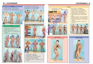 8  CULTURISM                                                                                                                                      CULTURISM  9
                   80 kg                          4. Cristea Nicolae - Metrorex Buc.
                                                  5. Milu Ciprian - Power Gym Breaza                                              Perechi
1. Olteanu Decebal - Metrorex Buc.
                                                  6. Degeratu Liviu - Fortus C`l`ra[i       1. Ciorb` Petru - CFR Ia[i                  2. Rus Cristian - CSM Bistri]a
2. Laz`r Constantin - Farul Constan]a
3. Zah Leontin - Dumifitness/Radical Power Cluj                                                Mure[an Monica - CSM Baia Mare              Muntean Irina - Redis Buftea
                                                                                                                                        3. Torcea Costel - Farul Constan]a
                                                                                                                                           Vi[an Florina - Redis Buftea




                                                                                                         O
                                                                                                                                        4. Alexa Angelo - Farul Constan]a
                                                                                                                                           Mure[an Lumini]a - Delta Power
                                                                                                                                           Cluj




                                                                                                       .R
                                                                                                                                        5. Boerescu Lucian - Farul Constan]a
                                                                                                                                           Isleam Gabriela - Farul Constan]a
                                                                                                                                        6. Dumitrescu Augustin - Oltchim Rm.
                                                                                                                                           V~lcea




                                                                                              M
                                                                                                                                           Dumitrescu Florina - Oltchim Rm.
                                                                                                                                           V~lcea




                                                                                            IS
                                                                     +90 kg
                90kg
1. Buruian` Virgil - CSS 5/Redis Buftea




                                                                                         R
2. Roman Florin - CSM One[ti
3. Orian Ioan - BB Deva
4. Alexa Angelo - Farul Constan]a




                                                                                        U
5. Gabor Gabriel - Gym Mar Strong
   Oradea
6. Kovacs Laszlo - CSM Baia Mare




                                                                              LT
                                                                                                     Open feminin                                  Open masculin
                                                                     U                      Monica Muresan - CS Aurul Baia Mare                  Petru Ciorb` - CFR Ia[i
                                                              C
                                                       P
                                                  O
                                          T




                                                    1. Ciorb` Petru - CFR Ia[i
                                                    2. Rus Cristian - CSM Bistri]a
                                                    3. Rotaru Nicolae - Farul Constan]a
                                                    4. Pantea Lucian - Astra Arad
                                                    5. Lupu Jean - Farul Constan]a
                                                    6. Mih`i]` Octavian - Olympia Pro Gym
                                                       Bra[ov
 