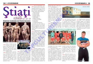 18  CULTURISM                                                                                                                                                                      CULTURISM  19
                                                                         … pe 4 noiembrie, laMr.
                                                                           s`pt`m~n` dup`
                                                                                              o                Ronnie mai are un slip pe el,
                                                                                                               deci nu r`m~ne gol.                                                                         Fa b r i c a R E DI S
                                                                         Olympia a avut loc un concurs
                                                                         de Grand Prix n Anglia, ce l-a
                                                                                                               …       Jay Cutler a fost cu cei
                                                                                                                       28 de ani ai s`i cel mai
                                                                         avut printre organizatori pe          t~n`r concurent la Mr. Olym-
                                                                         Dorian Yates. Iat` rezultatele:       pia 2001. Se pare c` ntr-ade-
                                                                            1. Kevin Levrone                   v`r n culturism nu ajungi la




                                                                                                                                       O
                                                                            2. Chris Cormier                   masa muscular` maxim` [i la
                                                                            3. Dennis James                    maturizarea acesteia, con-




                                                                                                                                     .R
                                                                            4. Dexter Jackson                  st~nd n c~t mai multe detalii
                                                                            5. Ernie Taylor                    vizibile sub piele, dec~t n jurul
                                                                            6. Melvin Anthony                  v~rstei de 30 de ani. P~n`
                                                                            7. Tommy Thorvildsen               atunci te po]i considera ca
                                                                                                                                                      … p e l ~ n g ` e c h exist`d e … Virgil Buruian` m`n~nc`
                                                                                                                                                                            ipa




                                                                                                                         M
                                                                            8. Tom Prince                      fiind cel mult o t~n`r` spe-             culturism Redis,            [i  zilnic 5-10 batoane
                                                                            9. Graig Titus                     ran]`.                                 o echip` de fotbal cu              proteice “Redis”. El nu pleac`
                                                                            10. Gunter Schlierkamp
                                                                            Se pare c` Jay Cutler [i
                                                                                                               …       Kevin Levrone ar fi urmat
                                                                                                                       s` pl`teasc` sponsorilor
                                                                                                                                                      acela[i nume? Ea s-a nfiin]at
                                                                                                                                                      pentru participarea la edi]ia
                                                                                                                                                                                         nic`ieri f`r` a avea n geant`
                                                                                                                                                                                         c~teva batoane. Norocul lui




                                                                                                               IS
                                                                          Ronnie Coleman au nceput            s`i, potrivit contractului, suma       de toamn` a competi]iei            este c` batoanele le prime[te
                                                                          deja preg`tirea pentru Mr.           de 25000 $ dac` nu participa           bucure[tene “Cupa Firme-           gratis, de la sponsor, altfel ar fi
                                                                          Olympia 2002 [i nu vor mai fi        la Mr. Olympia. A[a c`, de[i           lor”. P~n` la ora apari]iei        fost destul de costisitoare




                                                                                                   R
                                                                          v`zu]i p~n` la urm`torul Mr.                                                                                    preferin]a sa pentru acest
                                                                          Olympia.                                                                                                        supliment.
                                                                         …       revenit` dup` 12 ani de




                                                                                                  U
                                                                                 absen]` din competi]iile
                                                                          feminine de culturism, Juliette
                                                                          Bergman, c~[tig`toare n ‘86




                                                                                    LT
                                                                          a concursului “Pro World Cup”
                                                                          la feminin [i la perechi, a
                                                                          ap`rut la Las Vegas c~nt`rind
                                                                          58 de kg (cu 7 kg mai mult ca
                                                                          la ultimele ei concursuri din
                                                                           U
                                                                          anii ‘80) la o n`l]ime de 1,56
M r. O l y mp ya 20 0 1                                                   m [i a c~[tigat clar categoria
                                                                          u[oar` [i apoi open-ul feminin,
                                                                   C
… ironie a soarteivre]i pre-
  moni]ie, cum
                   sau
                        s`-i
                                                                         nving~nd-o pe c~[tig`toarea
                                                                         categoriei grele, Iris Kyle. Într-
                                                                                                               E c h i p a d e f ot b a l R E D I S
                                                            P

zice]i, la Mr.Olympia 2001 Co-                                           adev`r o revenire spacta-             anun]ase c` nu vine, a ap`rut          revistei, echipa se calificase
leman [i Cutler au avut nr. 1 [i                                         culoas`.                              [i a luat n final locul 3.            n optimile cupei, surclas~nd
respectiv nr. 2 pe scen`, adic`
                                                                         …       Ronnie Coleman a pur-
                                                                                                               …       germanul markus Ruhl [i        echipe ale unor firme re-
                                                    O


exact locurile pe care aveau                                                     tat 2 perechi de slipuri la           iugoslavul Nasser El           numite ca Xerox, McDonald,
s` se claseze n final.
                                     …     Craig Titus [i King Kamali,   programul liber pe muzic`. La         Sonbaty au pierdut puncte              Bergenbier, RTC, TNT, In-
…       veteranii Kevin Levrone,           despre al c`ror conflict      sf~r[itul acestui program el a        pre]ioase, ajung~nd n final pe        trarom, Romtrans, Bilancia
                                             T



        Shawn Ray, Chris Cor-        [i b`taie n sala “Gold’s Gym”      desprins din laterale slipul alb      locul 14 [i respectiv 9, datorit`      etc.
mier au ap`rut ntr-o form`
mai pu]in bun` dec~t cea cu
                                     din Los Angeles am scris acum
                                     c~teva luni, s-au b`tut [i aici
                                                                         pe care l purta pe deasupra,
                                                                         r`m~n~nd ntr-un slip imprimat
                                                                                                               unor umfl`turi de m`rimea
                                                                                                               unor ou` de g`in` vizibile pe
                                                                                                                                                      …     datorit` cre[terii con-
                                                                                                                                                            tinue a produc]iei de
care ne obi[nuiser`, dar au          dar “doar” pe locul 10, c~[ti-      cu steagul american. Acest            deltoidul posterior. Acestea           suplimente, precum [i pentru
reu[it s` “aterizeze” pe 3, 4 [i 5   gat p~n` la urm` de King Ka-        truc, mprumutat din strip-           sunt generate se pare de               planurile de dezvoltare vii-
ntr-o lupt` str~ns`, fiind          mali dup` multe compara]ii.         tease-ul masculin, a nedumerit        folosirea Syntolului, un ulei care     toare, firma Redis a construit o
separa]i n final doar de 7          Craig a trebuit s` o “ncaseze”     ini]ial spectatorii care apoi         se injecteaz` n mu[chi pentru         nou` hal` de produc]ie de
puncte n total.                     din nou ocup~nd locul 12.           s-au mai calmat v`z~nd c`             a-l umfla.                             200 mp.                             Vi r g i l Bu r ui a n `
 