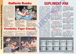 stalatorul a trebuit s` depun`
eforturi serioase pentru a face
fa]` celor peste 40 de kg n plus
ale adversarului, reu[ind n final
un scor egal, dup` ce era condus cu 1-3.

.R
O

Izolat proteic din soia
Concentra]ia proteic` este de
90%, se dizolv` bine, gust neutru. Se prezint` la s`cule]i de
750 g – 27,00 lei, cutii de 750 g
– 29,00 lei.
Inulina
Con]ine 95% fibre solubile [i
este indicat` pentru reducerea
poftei de mâncare. Produc`tor:
Sensus, Olanda. Se prezint` la
cutii de 450 g – 29,00 lei.
Dextroz`
Are o concentra]ie de 100%
carbohidra]i simpli, cu absorb]ie
rapid` [i gust dulce, pl`cut. Produc`tor: Amylum, Bulgaria. Se
prezint` la s`cule]i de 1 kg –
15,00 lei, cutii de 1 kg – 17,00 lei.
Fructoz`
Are o concentra]ie de 100%
carbohidra]i simpli, cu absorb]ie
lent` [i gust dulce, pl`cut. Produc`tor: Amylum, Bulgaria. Se
prezint` la s`cule]i de 1 kg –
17,00 lei, cutii de 1 kg – 19,00
lei.
Maltodextrin`
Are o concentra]ie de 100%
carbohidra]i complec[i, cu absorb]ie lent` [i gust neutru. Produc`tor: Roquette, Fran]a. Se
prezint` la s`cule]i de 1 kg – 17
lei, cutii de 1 kg – 19,00 lei.

P
C

U

che Instalatorul pe Florin Papuc
Rusu.
Chinezu a pierdut primul meci
[i apoi le-a cå[tigat pe restul,
dovedind c` nu degeaba este
campion na]ional la 100 kg. In-

IS

R

5. Daniel Andronache – B.
6. C`t`lin Vaschiu – Suceava
open
1. Edmond Cristescu – B.
2. Bogdan Stoica – Cåmpina
3. Ion Ghica – Dr`g`ne[ti (OT)
4. M`d`lin Laz`r – Sl`nic (PH)
5. Radu Bojica – Brastavatu (OT)
6. Gabriel Grozavu – Buz`u

Vendetta Tiger Classic
|n cadrul concursului Tiger
Classic, s-au desf`[urat dou`
confrunt`ri de tip Vendetta.
|n prima Vendetta, Vasile
Manole Chinezu l-a ntålnit pe
Mircea Bic`, iar Daniel Androna-

Concentrat din zer (WPC 80)
Concentrat proteic din zer cu
o concentra]ie proteic` de 80%,
se dizolv` foarte bine [i are
gust neutru. Se prezint` la
s`cule]i de 900 g – 69 lei, cutii
de 900 g – 71,00 lei.
Concentrat proteic din lapte
(MPC 85)
Concentra]ia proteic` este de
85%, se dizolv` foarte bine [i
are gust neutru. Produc`tor:
Fonterra, Noua Zeeland`. Se
prezint` la s`cule]i de 900 g –
59,00 lei, cutii de 900 g – 61,00
lei.
Concentrat proteic din lapte
(Cazeinat de calciu)
Concentra]ia proteic` este de
89%, se dizolv` foarte bine [i
are gust neutru. Produs n
Fran]a. Se prezint` la s`cule]i
de 900 g – 67,00 lei, cutii de 900
g – 69,00 lei.
Izolat proteic din zer
(Prolacta 95 Low Lactose)
Are o concentra]ie de 95%
protein` cu con]inut mic de
gr`simi (0,4%) [i lactoz` (0,2%).
Produc`tor: Lactalis Ingredients,
Fran]a. Se prezint` la s`cule]i
de 900 g – 97 lei, cutii de 900 g
– 99,00 lei.

M

foto: Jass Events
Bogdan Stoica vs Edmond Cristescu
3. Claudiu Stng` – Z`rne[ti
4. Daniel P`tra[cu – Mizil (PH)
5. Daniel Ni]oi – Blejoi (PH)
6. Alexandru Covrig – Breaza
seniori +90 kg
1. Edmond Cristescu – B.
2. Alin Cuemjiev – Bucure[ti
3. Ion Ghica – Dr`g`ne[ti (OT)
4. M`d`lin Chirbea – Mizil (PH)

Cei care au studiat foarte
mult nutri]ia sunt din ce n ce
mai preten]io[i cu alegerea
suplimentelor. Am ntålnit din
ce n ce mai multe cereri de suplimente cu o anumit` compozi]ie proteic` [i un anumit
gust. Astfel, ne-am gåndit s`
lans`m o gam` nou`, denumit`
„Supliment Pak“, care s` con]in` diferite substan]e nutritive
pure, adic` noi decåt le ambal`m exact a[a cum le primim de
la produc`tori, f`r` s` intervenim n vreun fel.
Dumneavoastr` pute]i cump`ra aceste substan]e pure [i
s` le combina]i cum dori]i, n
func]ie de obiective [i gusturi.
Pute]i ad`uga la un concentrat
proteic de un anumit fel, sau la
o combina]ie de mai multe feluri
de
concentrate
proteice,
dextroza, ca aport de carbohidra]i simpli [i pentru a da un
gust bun, maltodextrin`, pentru
aport de carbohidra]i complec[i, [i, n func]ie de gustul fiec`ruia, diferite ingrediente
pentru un gust cåt mai pl`cut
(cacao, vanilie sau diverse arome care se g`sesc n comer]).

LT
U

Concursul s-a desf`[urat n
data de 18 august 2013, organizat de Jass Events [I Asocia]ia
Romån` de Skandenber „Bra]
de Fier”. S-au nscris 56 de
sportivi la cele 3 categorii.
Arbitrajul a fost asigurat de
Mircea Simionescu-Simicel [i
Alexandru Bolborici, iar invitat
special a fost Radu Valahu. Sau afirmat campionii na]ionali,
ns` am observat sportivi noi, cu
poten]ial bun. Rezultate complete, poze [i video g`si]i pe
bratdefier.ro
seniori 75 kg
1. M`d`lin Laz`r – Sl`nic (PH)
2. Radu Bojica – Brastavatu (OT)
3. Gabriel Grozavu – Buz`u
4. Alexandru Untea –
Zåmbreasca (TR)
5. Teofil Litoiu – B`icoi (PH)
6. Marian Potrniche – Z`rne[t
seniori 90 kg
1. Bogdan Stoica – Cåmpina
2. Andreas Safta – Bucure[ti

O

Skandenberg l Skandenberg l Skandenberg l Skandenberg

SUPLIMENT PAK

Galleria Buz`u

Florin Papuc vs Daniel Andronache
32 Culturism&Fitness nr. 4/2013

Vasile Manole vs Mircea Bic`
Culturism&Fitness nr. 4/2013

33

 