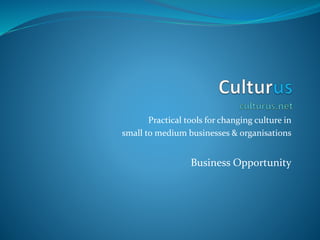 Practical tools for changing culture in
small to medium businesses & organisations
Business Opportunity
 