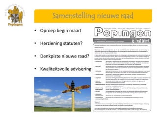 Samenstelling nieuwe raad
• Oproep begin maart

• Herziening statuten?

• Denkpiste nieuwe raad?

• Kwaliteitsvolle advisering
 