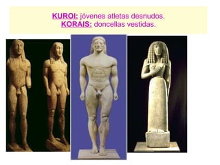 KUROI:  jóvenes atletas desnudos. KORAIS:  doncellas vestidas. 