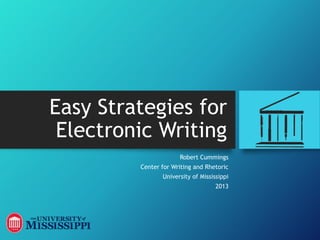 Easy Strategies for
Electronic Writing
Robert Cummings
Center for Writing and Rhetoric
University of Mississippi
2013
 