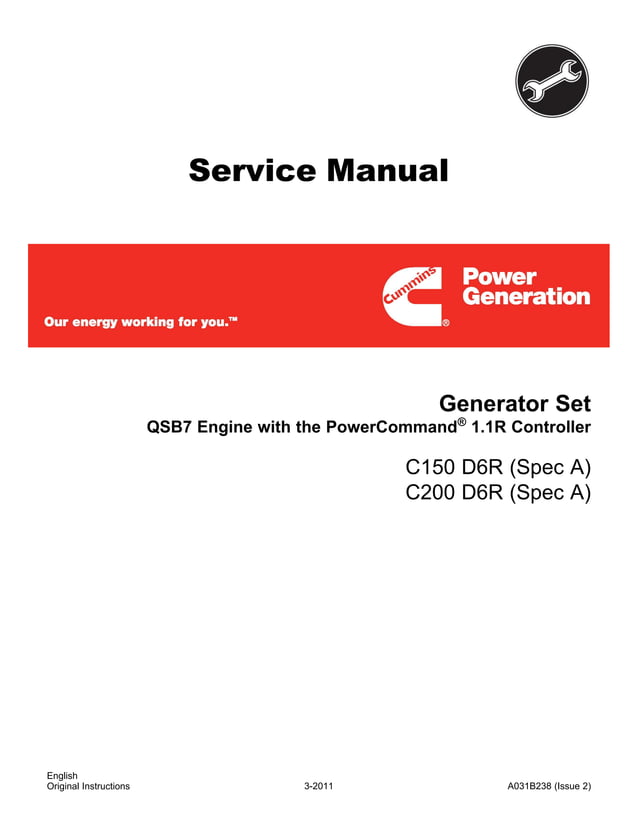 Cummins onan d6 r generator set qsb7 engine with the 1.1r