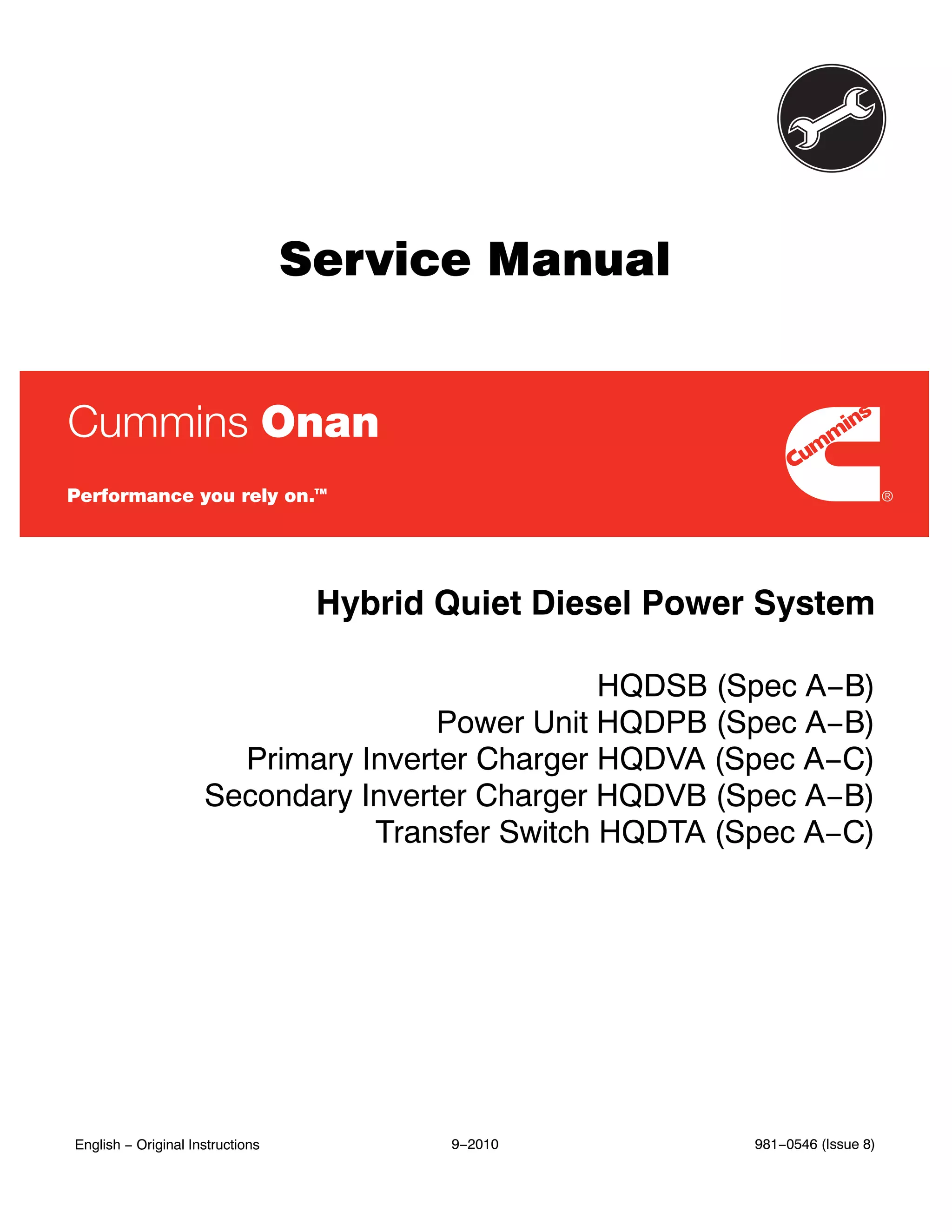 Cummins onan transfer switch hqdta hybrid quiet diesel power system