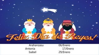 Arahanzasu 06/Enero
Antonia 17/Enero
Isabel 29/Enero
 