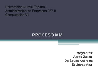 Universidad Nueva Esparta  Administración de Empresas 057 B Computación VII Integrantes: Abreu Zulina  De Sousa Andreina Espinoza Ana  