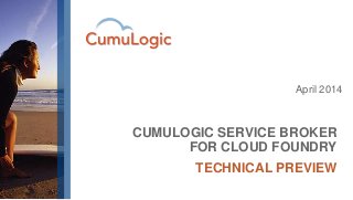 April 2014
CUMULOGIC SERVICE BROKER
FOR CLOUD FOUNDRY
TECHNICAL PREVIEW
 