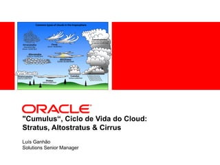 &quot;Cumulus“, Ciclo de Vida do Cloud: Stratus, Altostratus & Cirrus Luís Ganhão Solutions Senior Manager 