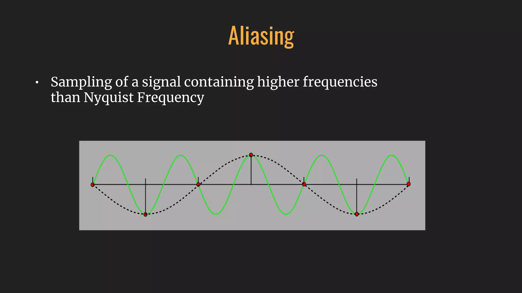 • Sampling of a signal containing higher frequencies
than Nyquist Frequency
Aliasing
 