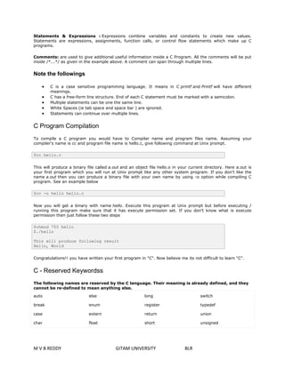 C LANGUAGE UNIT-1 PREPARED BY MVB REDDY | PDF