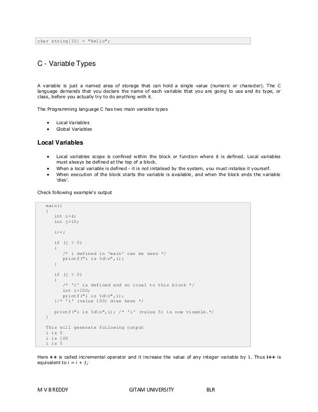 C LANGUAGE UNIT-1 PREPARED BY MVB REDDY