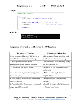 Programming in C: Unit-II Input and Output, Operators, Control ...