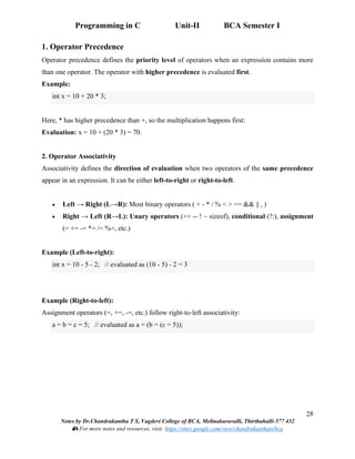 Programming in C: Unit-II Input and Output, Operators, Control ...