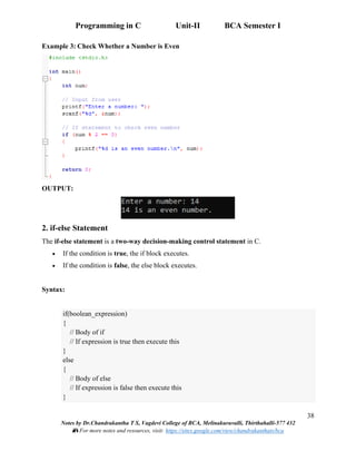 Programming in C: Unit-II Input and Output, Operators, Control ...