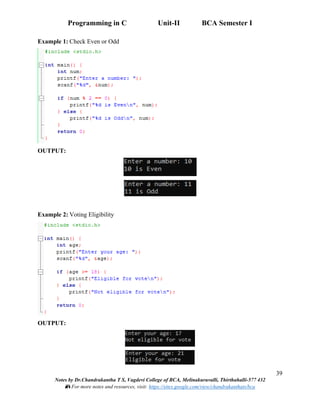 Programming in C: Unit-II Input and Output, Operators, Control ...