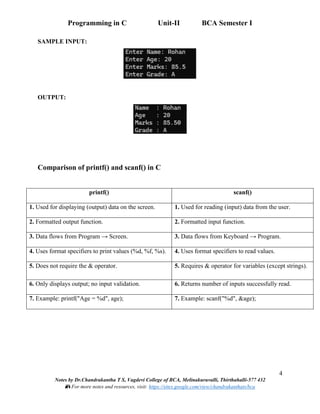 Programming in C: Unit-II Input and Output, Operators, Control ...