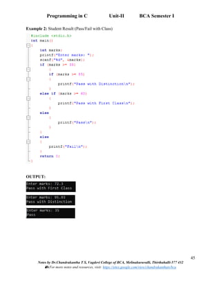 Programming in C: Unit-II Input and Output, Operators, Control ...