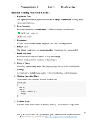 Programming in C: Unit-II Input and Output, Operators, Control ...