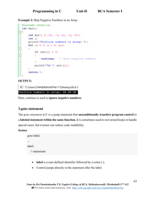 Programming in C: Unit-II Input and Output, Operators, Control ...