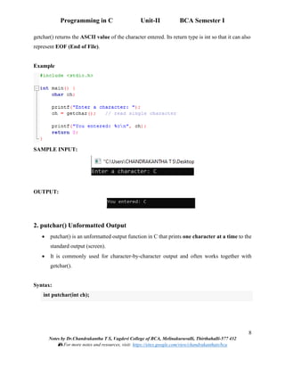 Programming in C: Unit-II Input and Output, Operators, Control ...