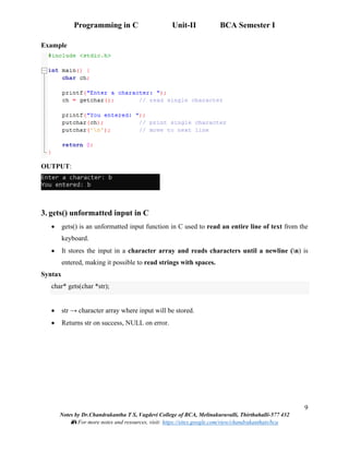 Programming in C: Unit-II Input and Output, Operators, Control ...