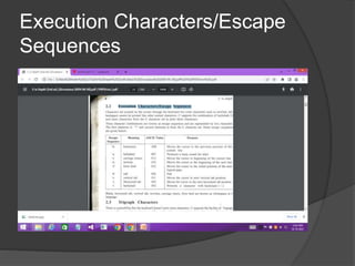 Execution Characters/Escape
Sequences
 