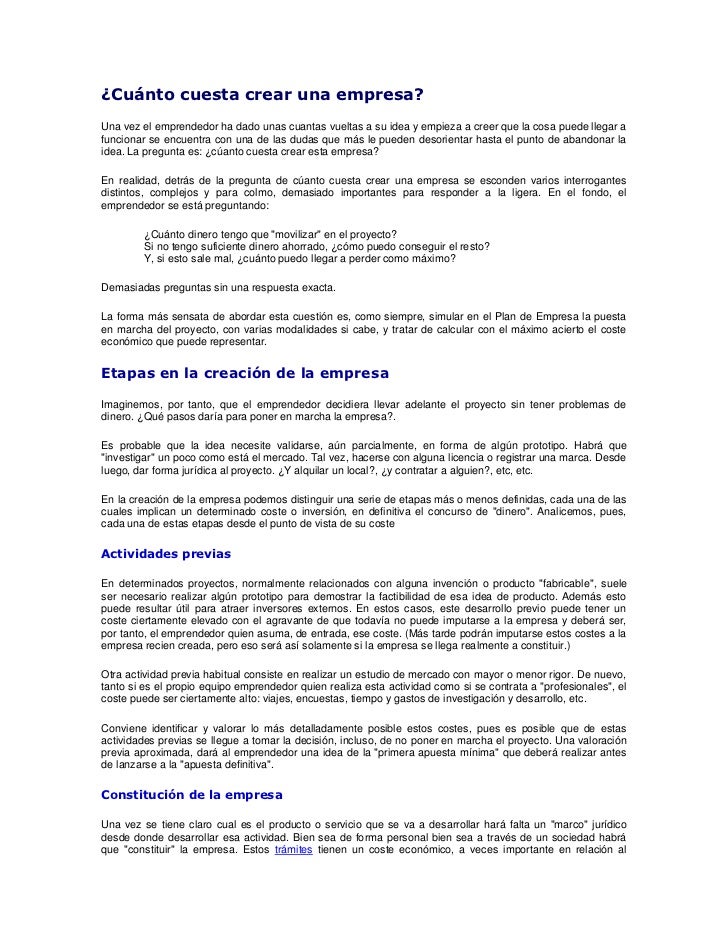 Cuanto Cuesta Crear Una Sl Cuánto cuesta crear una empresa