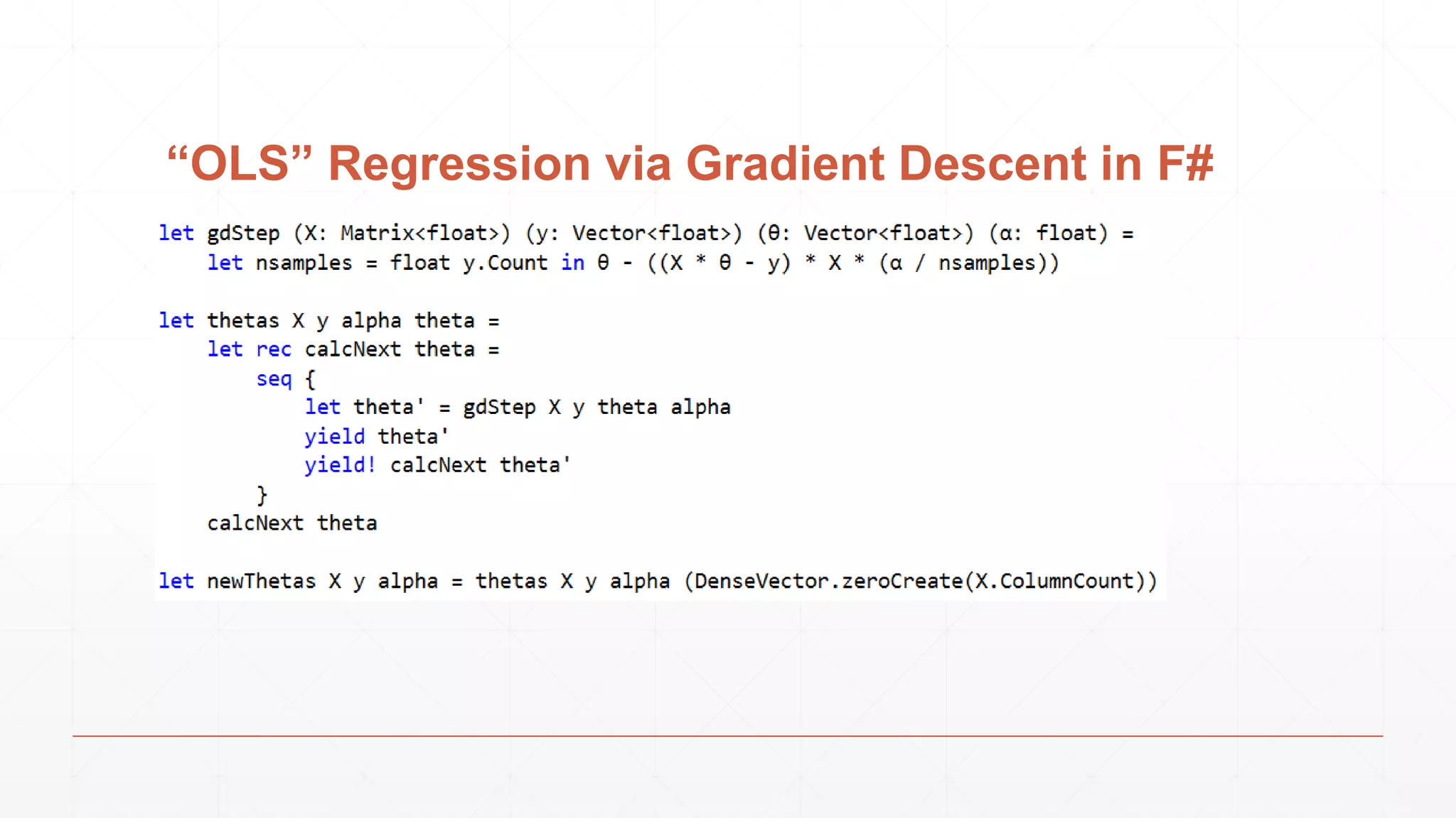 “OLS” Regression via Gradient Descent in F# 