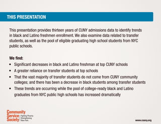 This presentation
This presentation provides thirteen years of CUNY admissions data to identify trends
in black and Latino...
