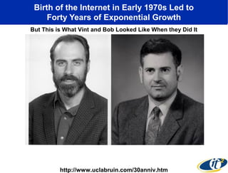 Birth of the Internet in Early 1970s Led to
Forty Years of Exponential Growth
But This is What Vint and Bob Looked Like Wh...