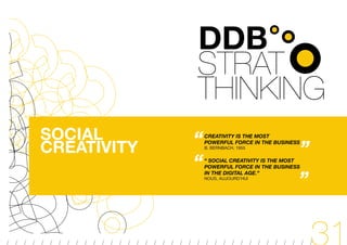 SOCIAL       CREATIVITY IS THE MOST

CREATIVITY
             POWERFUL FORCE IN THE BUSINESS
             B. BERNBACH, 1955


             “ SOCIAL CREATIVITY IS THE MOST
             POWERFUL FORCE IN THE BUSINESS
             IN THE DIGITAL AGE.”
             NOUS, AUJOURD’HUI
 