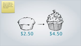 What is the diﬀerence
between a muﬃn and a
cupcake? Why is one
almost double the price
of the other?




                          $2.50   $4.50
 