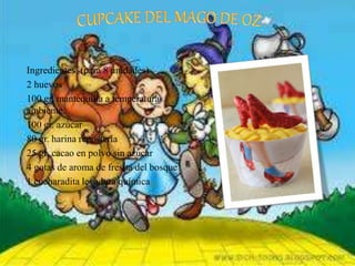 Ingredientes: (para 8 unidades)
2 huevos
100 gr. mantequilla a temperatura
ambiente
100 gr. azúcar
80 gr. harina repostería
25 gr. cacao en polvo sin azúcar
4 gotas de aroma de fresita del bosque
1 cucharadita levadura química
 