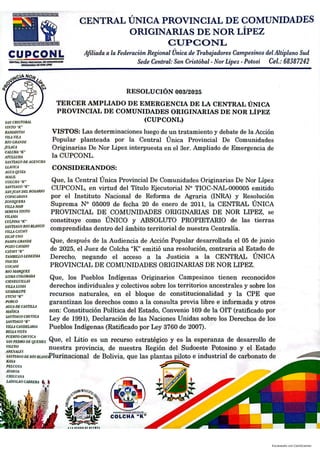 Pronunciamiento CUPCONIL de Nor Lípez Li