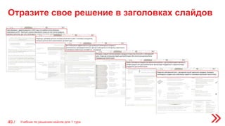 Отразите свое решение в заголовках слайдов
49 / Учебник по решению кейсов для 1 тура
 