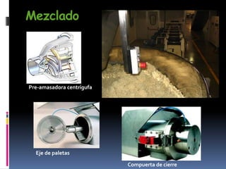 Mezclado
Pre-amasadora centrígufa
Eje de paletas
Compuerta de cierre
 