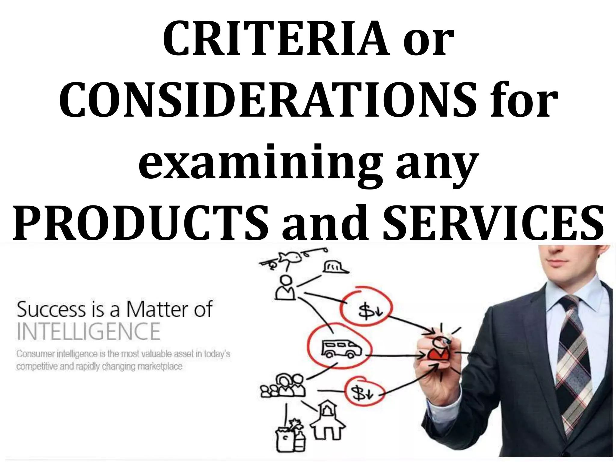 CRITERIA or
CONSIDERATIONS for
examining any
PRODUCTS and SERVICES
 