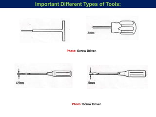 Photo: Screw Driver.
Photo: Screw Driver.
Important Different Types of Tools:
 