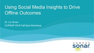 Using Social Media Insights to Drive
Offline Outcomes
Dr. Liz Gross
CUPRAP 2018 Fall East Workshop
 