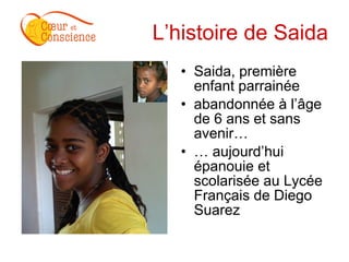 L’histoire de Saida Saida, première enfant parrainée abandonnée à l’âge de 6 ans et sans avenir… …  aujourd’hui épanouie et scolarisée au Lycée Français de Diego Suarez  