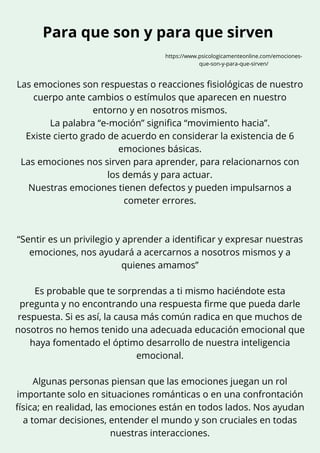 La importancia de las emociones en la vida | PDF