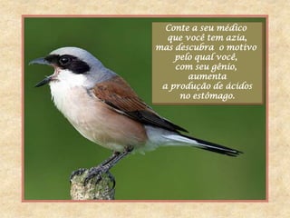 Conte a seu médico
  que você tem azia,
mas descubra o motivo
    pelo qual você,
    com seu gênio,
       aumenta
 a produção de ácidos
     no estômago.
 