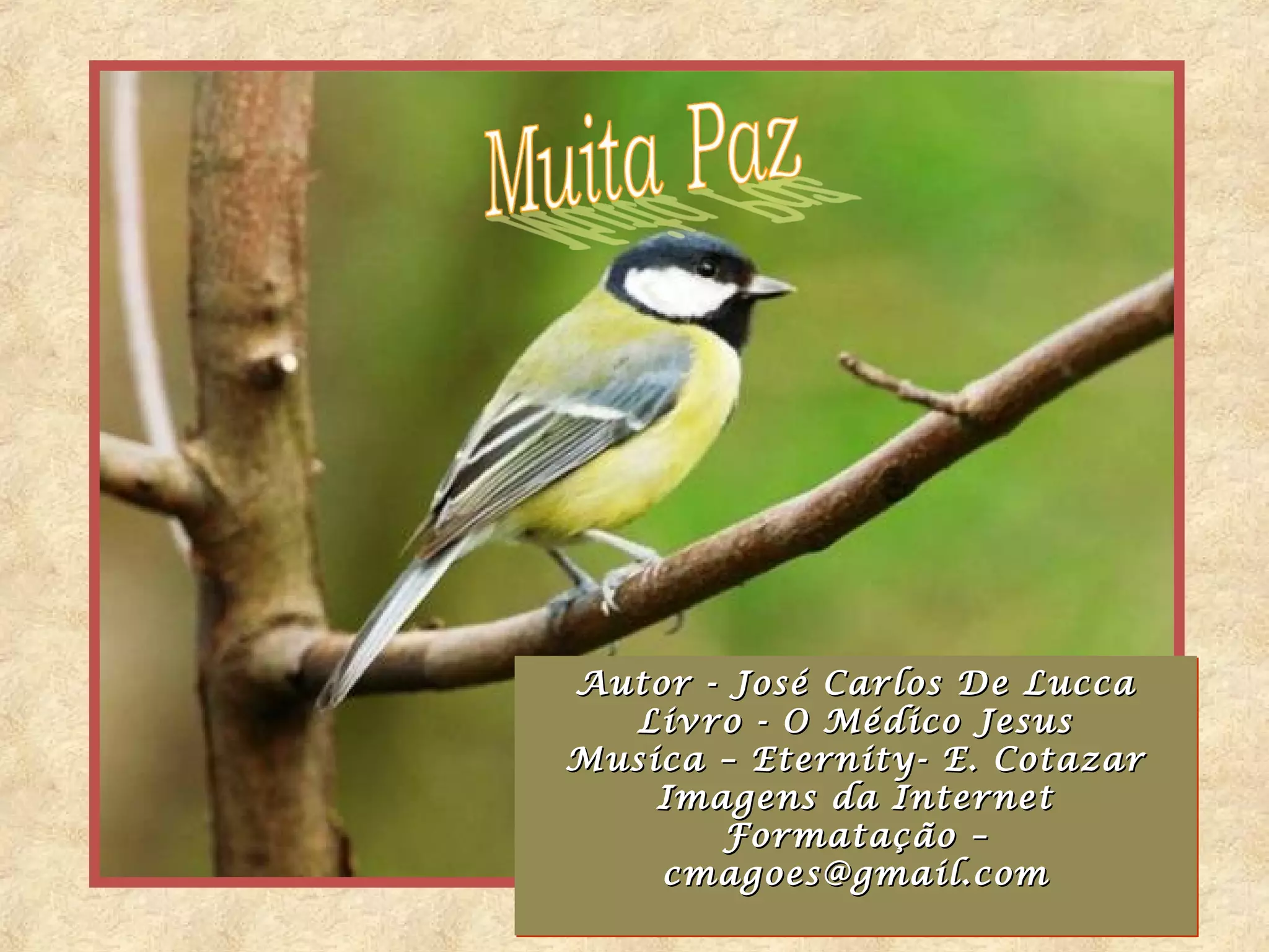 Autor - José Carlos De Lucca
Autor - José Carlos De Lucca
  Livro - O Médico Jesus
   Livro - O Médico Jesus
Musica – Eternity- E. Cotazar
Musica – Eternity- E. Cotazar
    Imagens da Internet
    Imagens da Internet
       Formatação –
        Formatação –
    cmagoes@gmail.com
    cmagoes@gmail.com
 