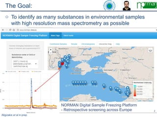 2
The Goal:
Aligizakis et al in prep.
o To identify as many substances in environmental samples
with high resolution mass ...