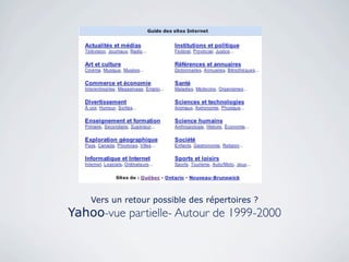 Vers un retour possible des répertoires ?
Yahoo-vue partielle- Autour de 1999-2000
 