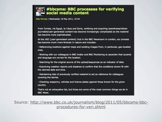 Source: http://www.bbc.co.uk/journalism/blog/2011/05/bbcsms-bbc-
                    procedures-for-veri.shtml
 