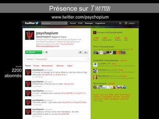 Présence sur  Twitter www.twitter.com/psychopium environ 2200 abonnés 