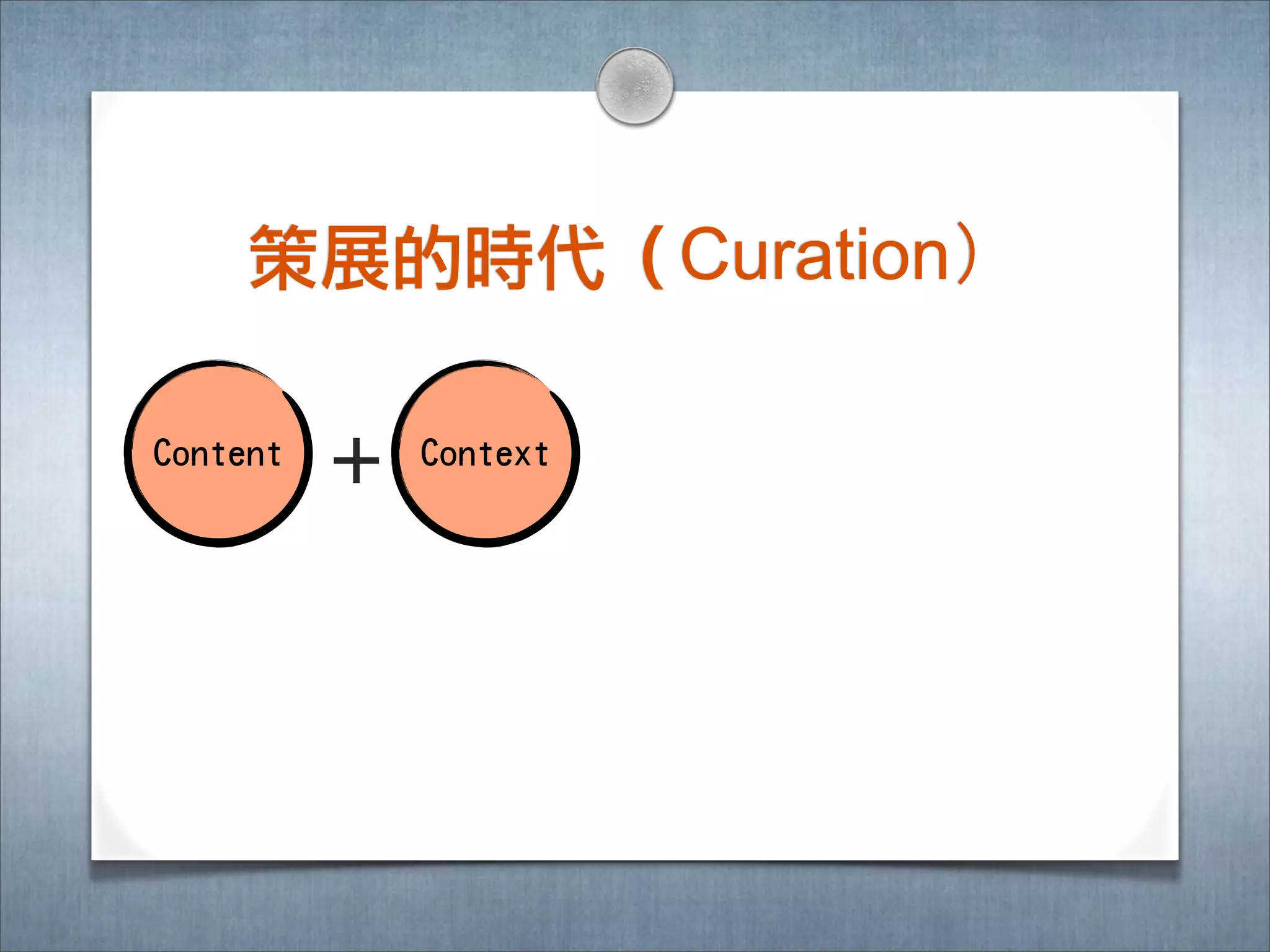 策展的時㈹代（Curation）

Content
          ＋   Context
 